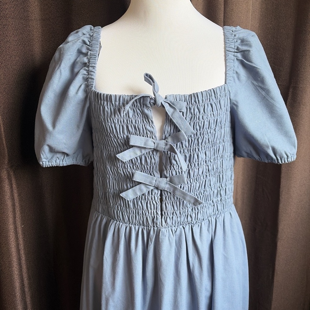 Astr Light Blue Dress with Bow Accents